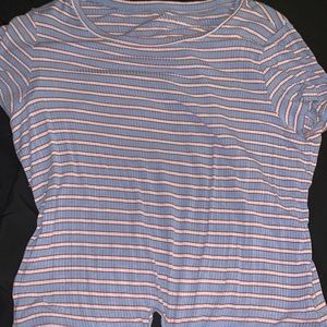 American Eagle Striped Tied Short Sleeve